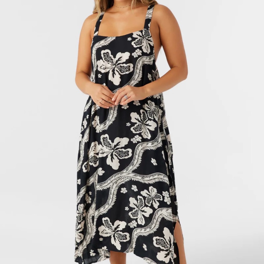 Floral Black and White Midi Dress
